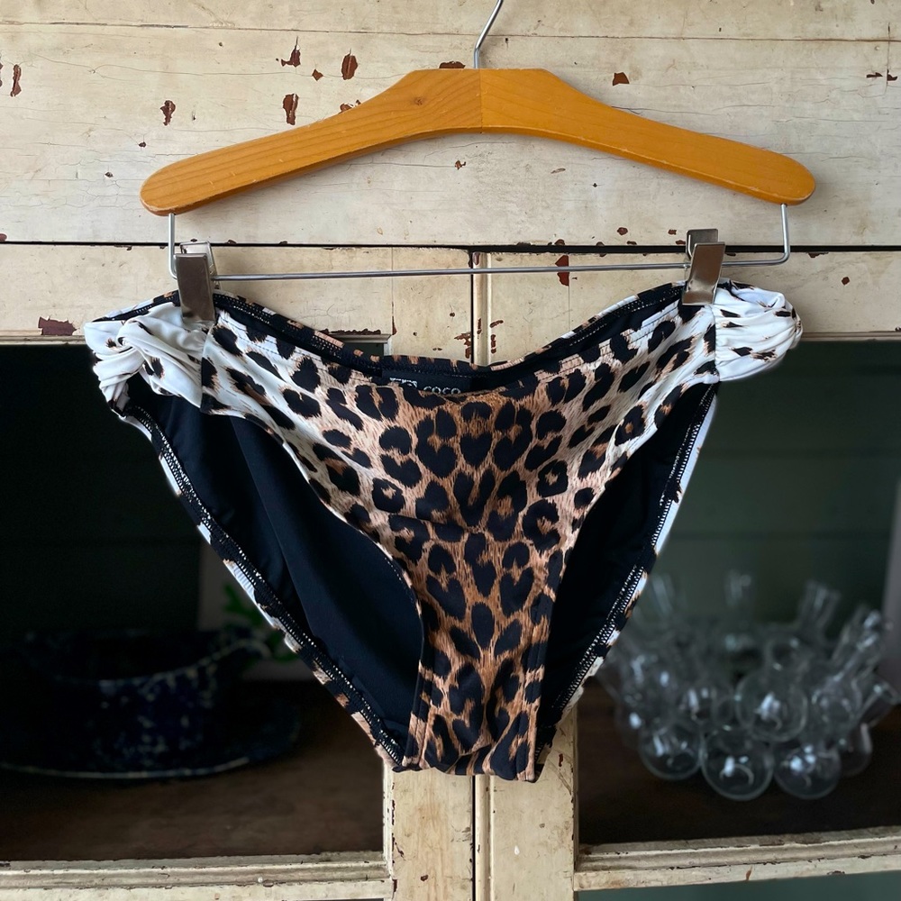 Vintage leopard animal print bikini bottom cheetah swimsuit summer vacation